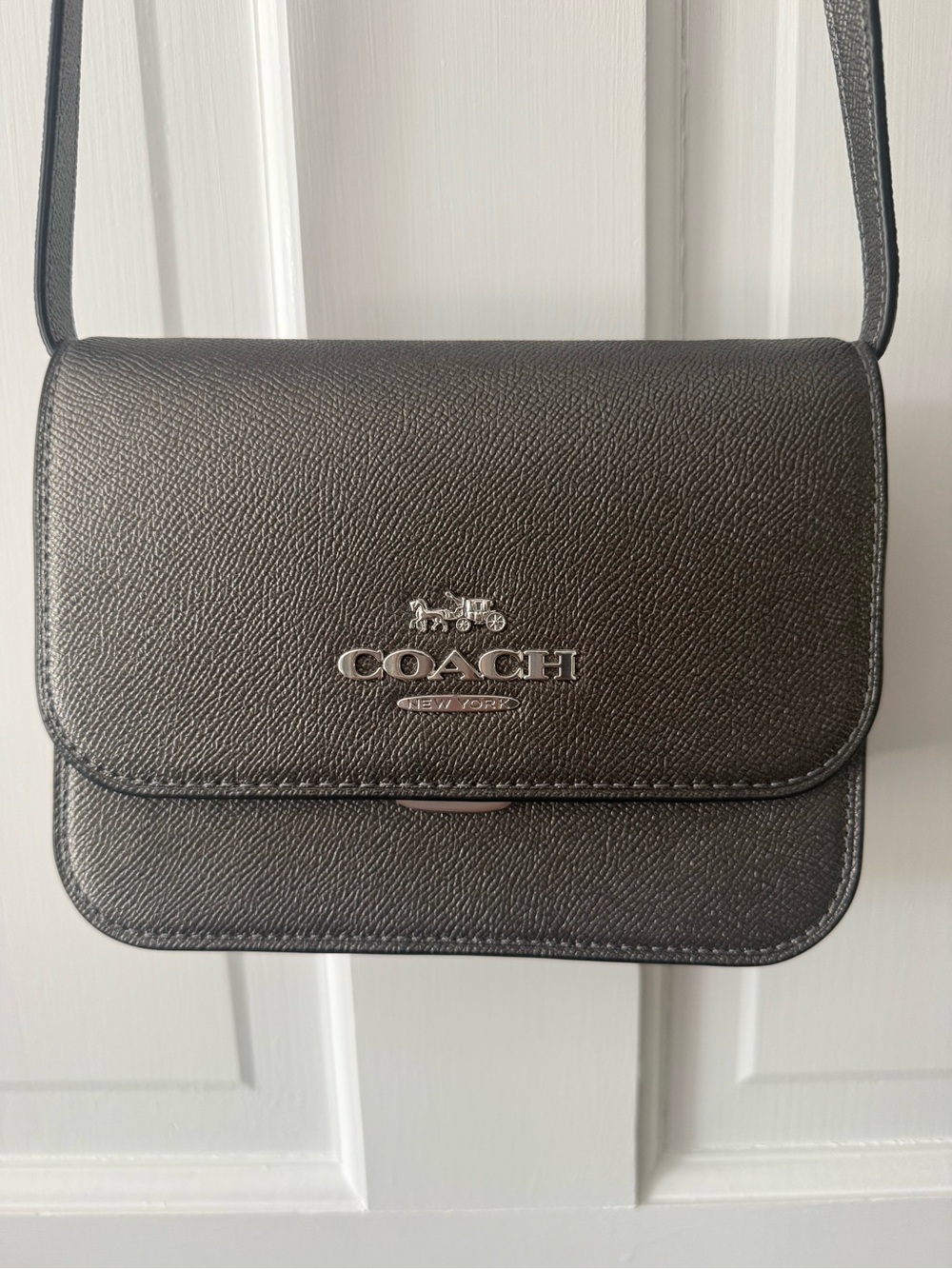 Coach Metallic gun metal silver/grey Crossbody Bag with Silver Logo